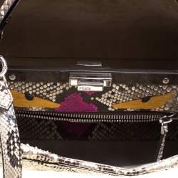 Pre Owned Fendi Beige Python with Suede and Python Lining Large Peekaboo Top Handle Bag