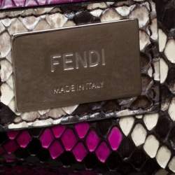Pre Owned Fendi Beige Python with Suede and Python Lining Large Peekaboo Top Handle Bag