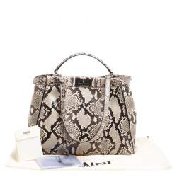 Pre Owned Fendi Beige Python with Suede and Python Lining Large Peekaboo Top Handle Bag