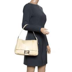 Pre Owned Fendi Cream Python Mamma Forever Shoulder Bag