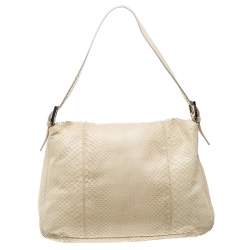 Pre Owned Fendi Cream Python Mamma Forever Shoulder Bag