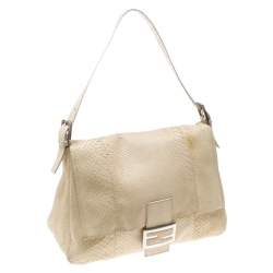 Pre Owned Fendi Cream Python Mamma Forever Shoulder Bag