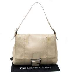 Pre Owned Fendi Cream Python Mamma Forever Shoulder Bag
