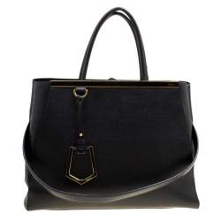 Pre Owned Fendi Black Leather Medium 2jours Tote