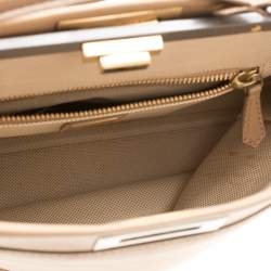 Pre Owned Fendi Beige Leather Large Peekaboo Top Handle Bag