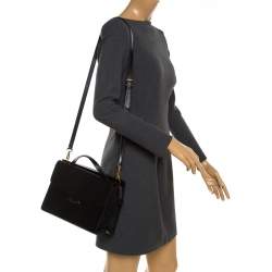 Pre Owned Fendi Black Textured Leather Small Demi Jour Top Handle Bag