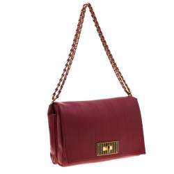 Pre Owned Fendi Red Leather Large Claudia Shoulder Bag 