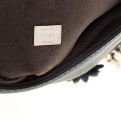 Pre Owned Fendi Blue Flowerland Leather Double Micro Baguette Bag