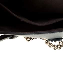 Pre Owned Fendi Blue Flowerland Leather Double Micro Baguette Bag