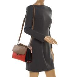 Pre Owned Fendi Tri Color Textured Leather Small Demi Jour Top Handle Bag