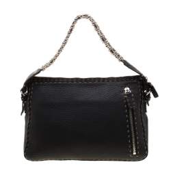 Pre Owned Fendi Black Leather Shoulder Bag