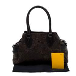 Pre Owned Fendi Dark Brown/Shimmer Gold Leather De Jour Media Crisp Satchel