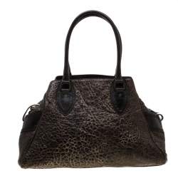 Pre Owned Fendi Dark Brown/Shimmer Gold Leather De Jour Media Crisp Satchel