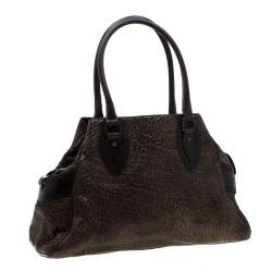 Pre Owned Fendi Dark Brown/Shimmer Gold Leather De Jour Media Crisp Satchel