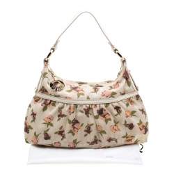 Pre Owned Fendi Beige Floral Print Zucca Canvas Chef Shoulder Bag