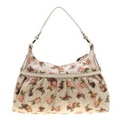 Pre Owned Fendi Beige Floral Print Zucca Canvas Chef Shoulder Bag