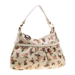 Pre Owned Fendi Beige Floral Print Zucca Canvas Chef Shoulder Bag