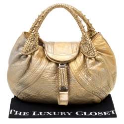 Pre Owned Fendi Gold Holographic Textured Leather Spy Bag