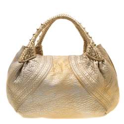 Pre Owned Fendi Gold Holographic Textured Leather Spy Bag