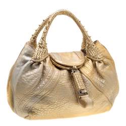 Pre Owned Fendi Gold Holographic Textured Leather Spy Bag