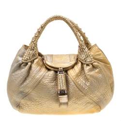 Pre Owned Fendi Gold Holographic Textured Leather Spy Bag