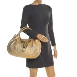 Pre Owned Fendi Gold Holographic Textured Leather Spy Bag