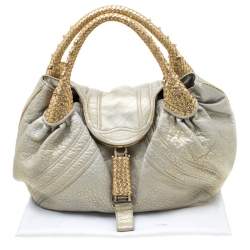 Pre Owned Fendi Gold Holographic Textured Leather Spy Bag