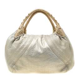 Pre Owned Fendi Gold Holographic Textured Leather Spy Bag