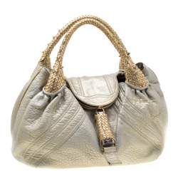 Pre Owned Fendi Gold Holographic Textured Leather Spy Bag