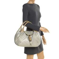 Pre Owned Fendi Gold Holographic Textured Leather Spy Bag