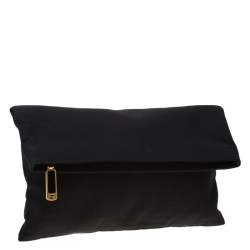 Pre Owned Fendi Black Zucca Fabric Fold Over Clutch 
