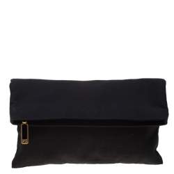 Pre Owned Fendi Black Zucca Fabric Fold Over Clutch 