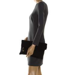 Pre Owned Fendi Black Zucca Fabric Fold Over Clutch 
