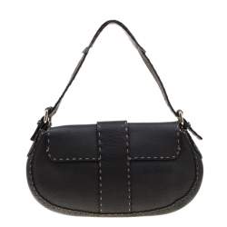 Pre Owned Fendi Black Leather Selleria Shoulder Bag