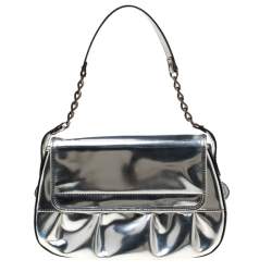 Pre Owned Fendi Silver Patent Leather B Bis Shoulder Bag