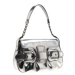 Pre Owned Fendi Silver Patent Leather B Bis Shoulder Bag