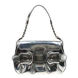 Pre Owned Fendi Silver Patent Leather B Bis Shoulder Bag