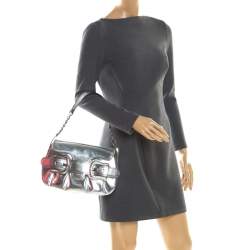 Pre Owned Fendi Silver Patent Leather B Bis Shoulder Bag