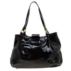 Pre Owned Fendi Black Zucchino Patent Leather Chiusura Tote