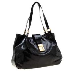 Pre Owned Fendi Black Zucchino Patent Leather Chiusura Tote