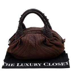 Pre Owned Fendi Dark Brown Pebbled Leather Spy Bag