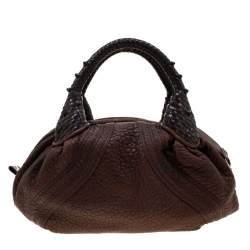 Pre Owned Fendi Dark Brown Pebbled Leather Spy Bag