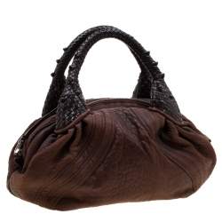 Pre Owned Fendi Dark Brown Pebbled Leather Spy Bag