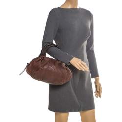 Pre Owned Fendi Dark Brown Pebbled Leather Spy Bag