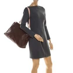 Pre Owned Fendi Brown/Pink Selleria Leather Large Peekaboo Top Handle Bag