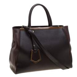 Pre Owned Fendi Dark Brown Leather Medium 2jours Tote