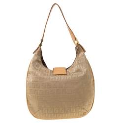 Pre Owned Fendi Beige Zucchino Canvas and Leather Hobo