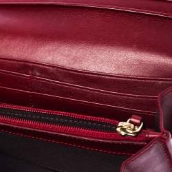 Pre Owned Fendi Red Leather Flap Continental Wallet