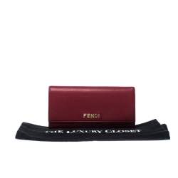 Pre Owned Fendi Red Leather Flap Continental Wallet