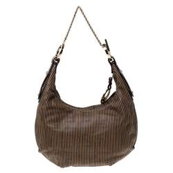 Pre Owned Fendi Brown/Black Stripe Perforated Leather Chef Chain Hobo